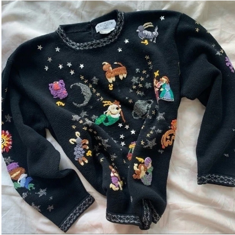 Vintage Handknit Barbara Sparre Black Sweater with Silver Accents Astrology M - Picture 4 of 7